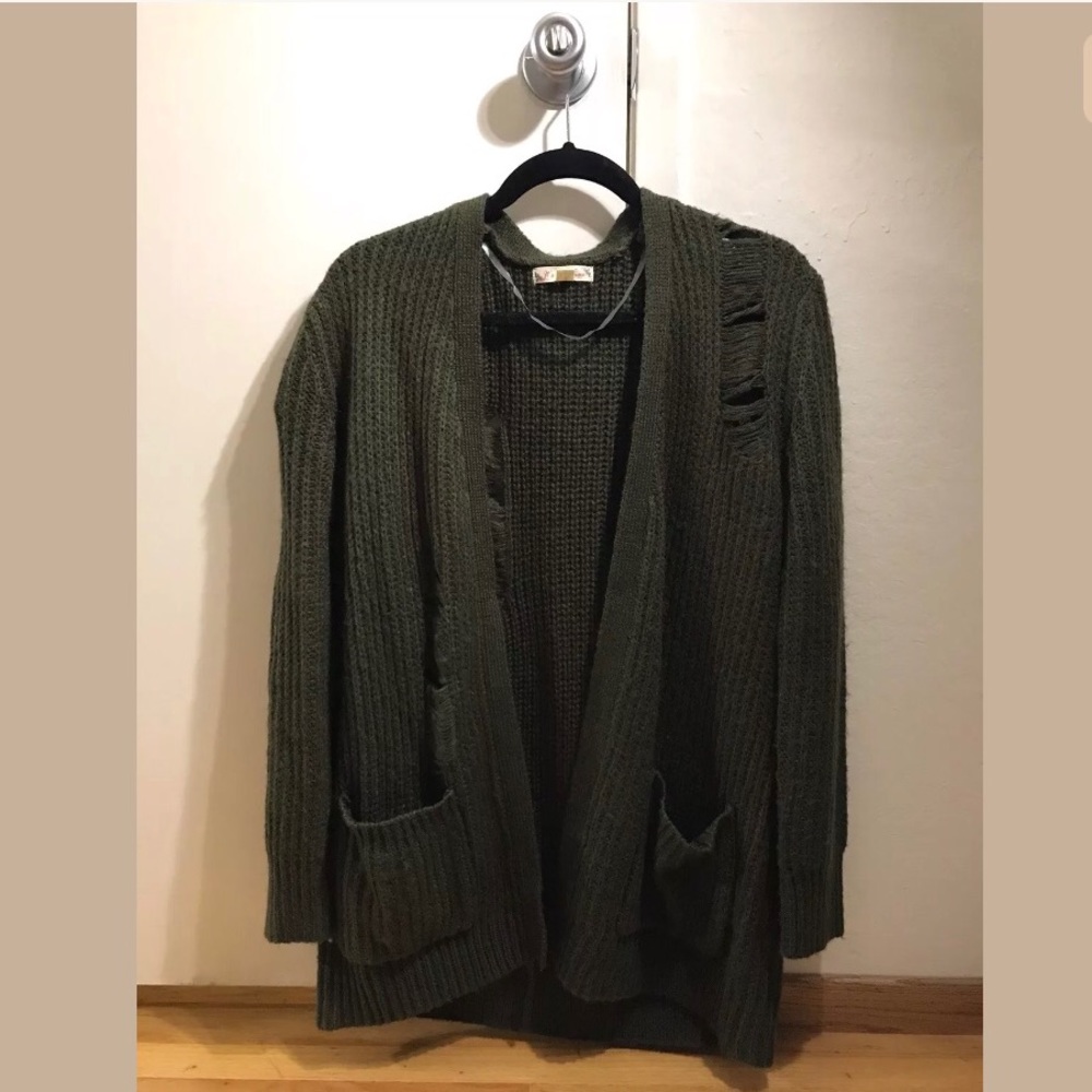 It’s Our Time Dark Green Acrylic Open Cardigan